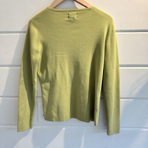 Womens Chicos 1 / M Green V Neck Ribbed Knit Pullover Sweater Silk Blend - Picture 5 of 8